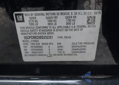 2014 Chevrolet Silverado 1500 2Lt z USA, uszkodzony, nr VIN 3GCPCREC8EG232331